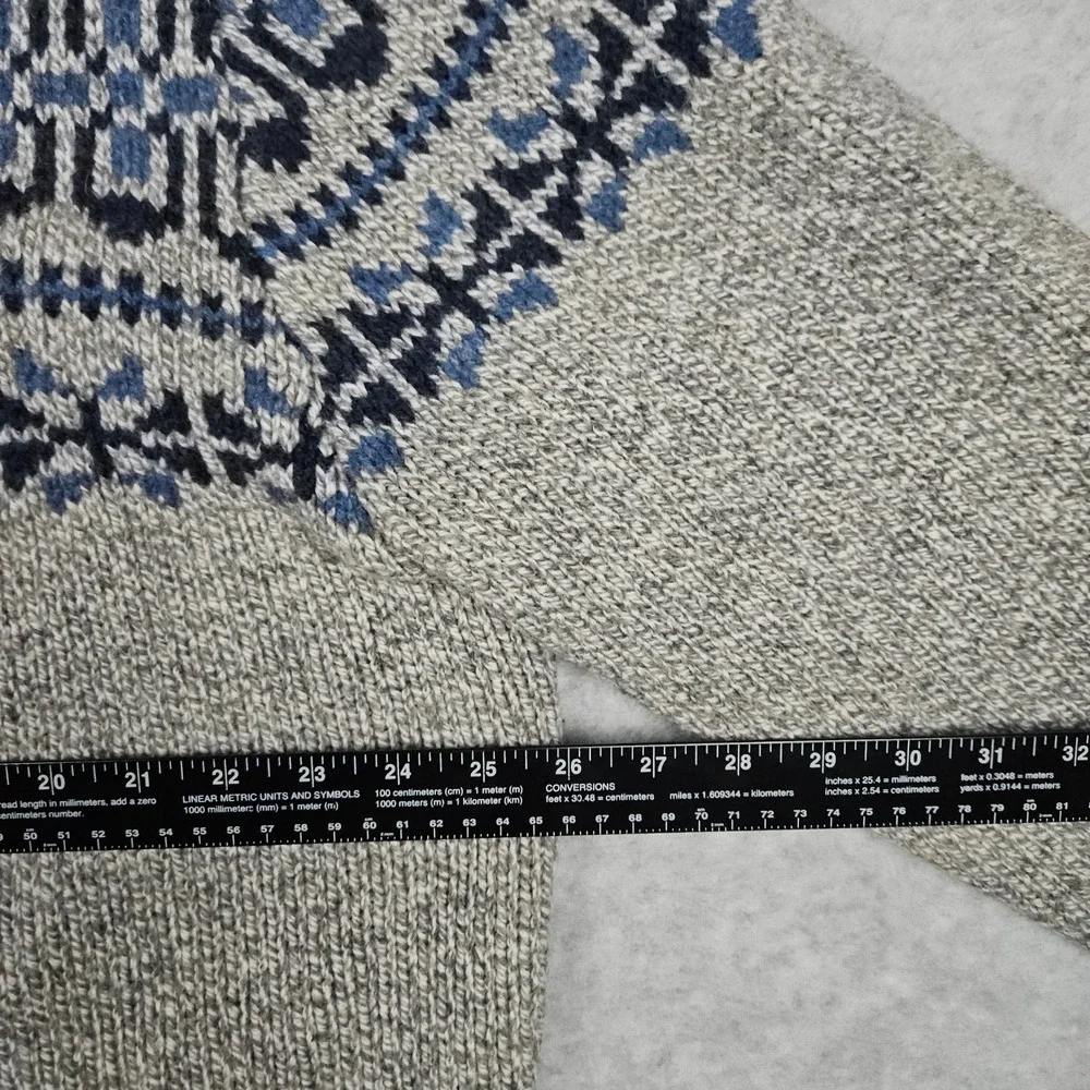 LL Bean (Men's XXL) Gray Blue Knit Sweater Fair Isle Lambswool Nordic Pullover